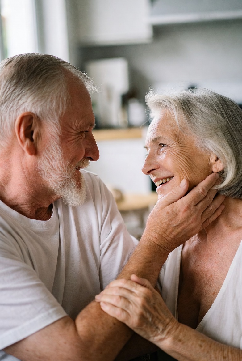 Freudiges Gespräch während der häuslichen Betreuung